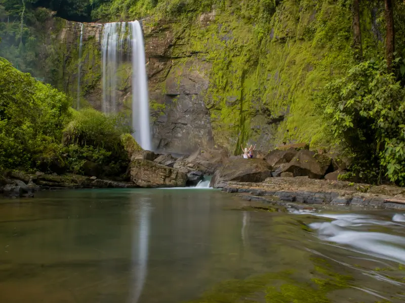 Stunning view of Eco Chontales Waterfall surrounded by lush rainforest in Costa Rica.